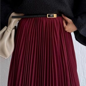 Ultra Pink Burgundy Pleated Midi Skirt